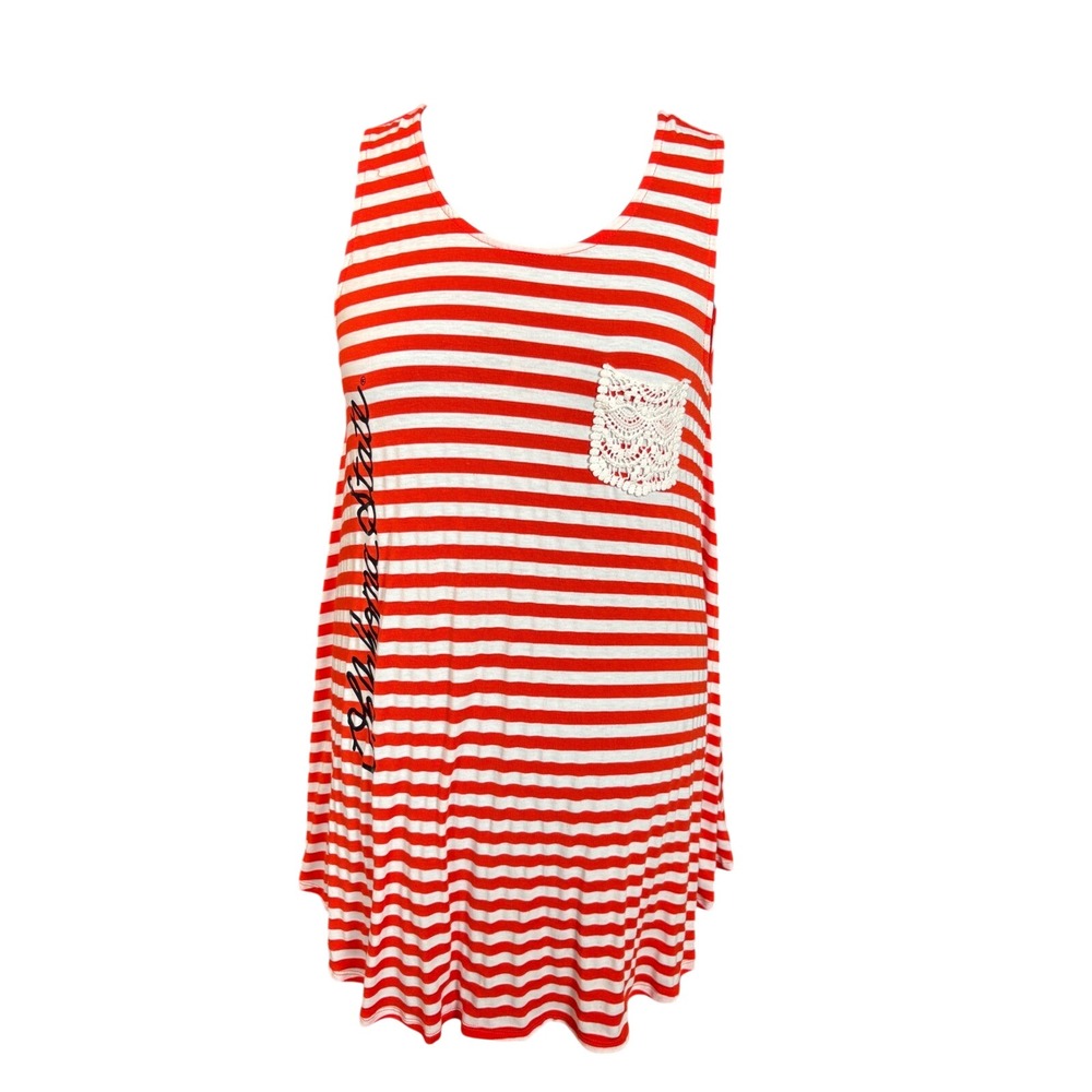 Bamboa Oklahoma State Cowboys‎ Striped Tank Top Lace Pocket Orange White Large